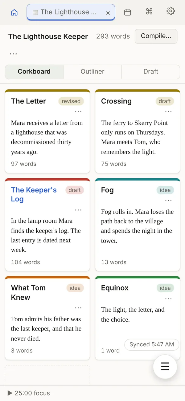 The storyboard on a phone
