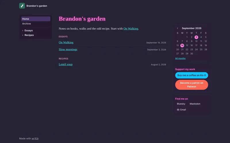 An exported site in the SynthWave '84 theme, with glowing headings